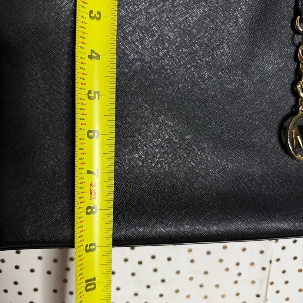 Michael Kors Black Leather Tote with Gold Accents